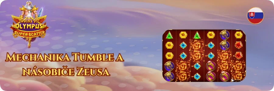 Mechanika Tumble a násobiče Zeusa v Gates of Olympus Super Scatter demo